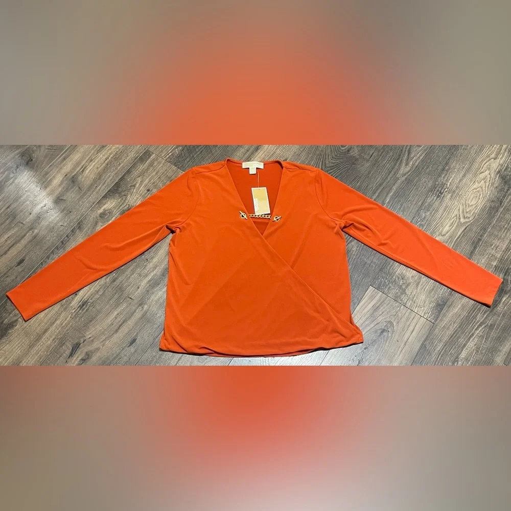 Michael Kors Woman’s Medium Rust Long Sleeve Blouse - Picture 3 of 6